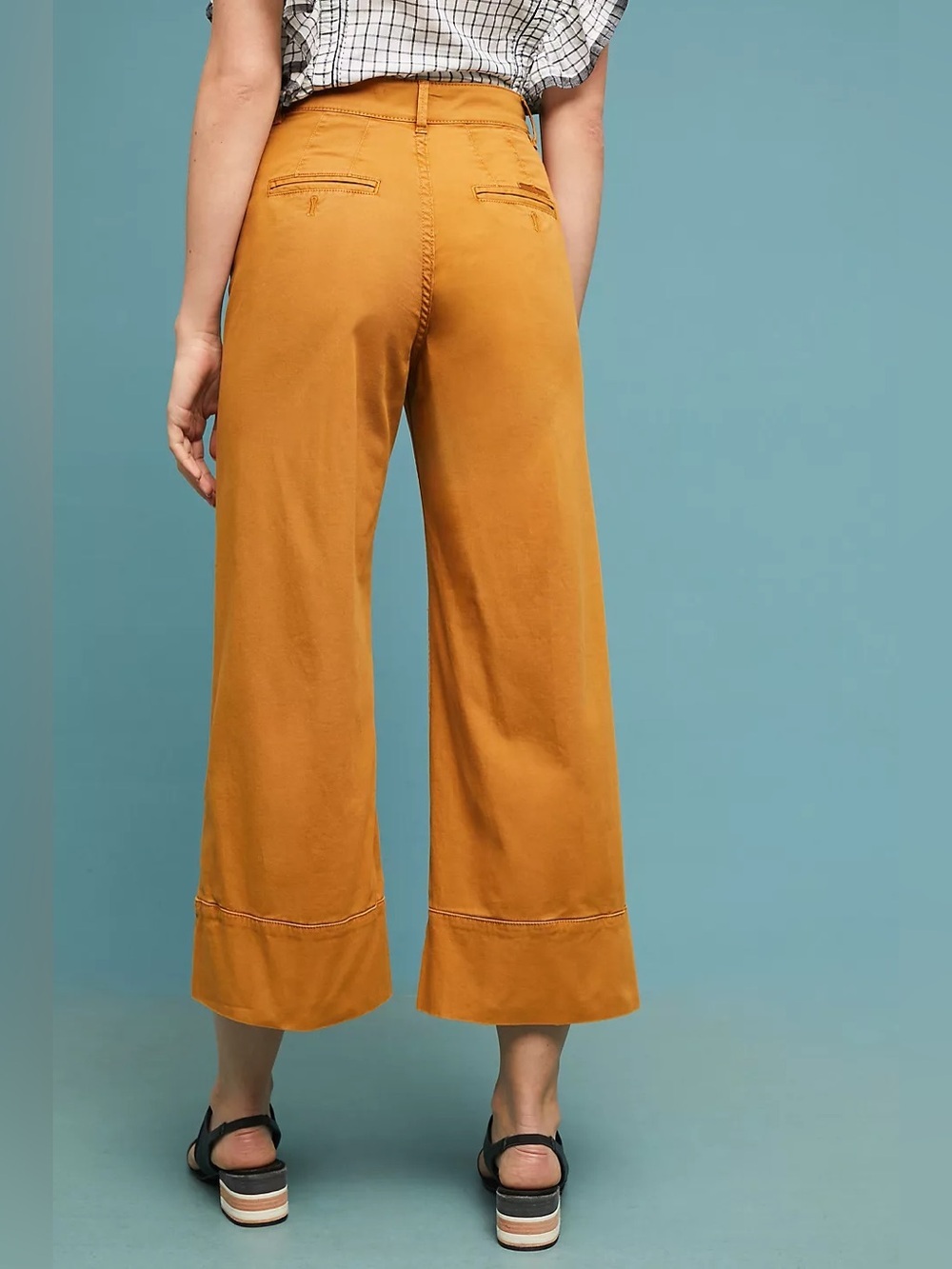 Anthropologie NWT Cropped Wide Leg Chino Trousers in Mustard Yellow